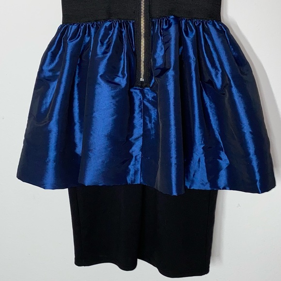 S Necessary Objects Elastic Waist Metallic Satin Peplum Mini Colorblock Dress - Picture 9 of 10